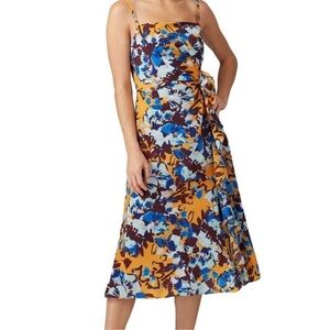 Prabal Gurung Ochre Floral Side Ruffle midi Dress cottagecore boho luxury size 6